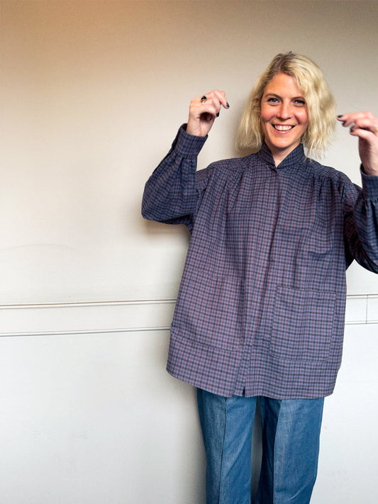 Riley Jacket Top - GreyBlue Plaid
