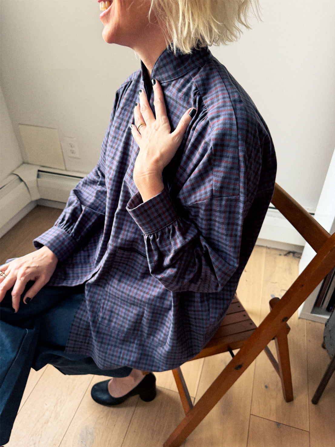 Riley Jacket Top - GreyBlue Plaid