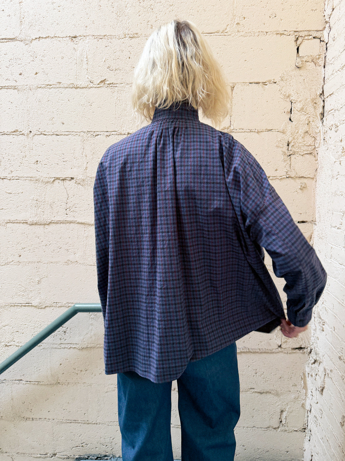 Riley Jacket Top - GreyBlue Plaid