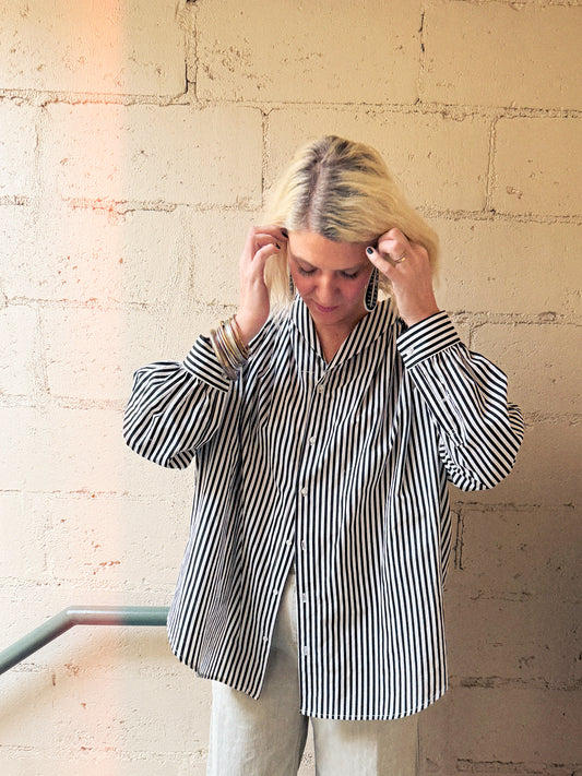 Wylie Button Down Shirt - BW Stripe